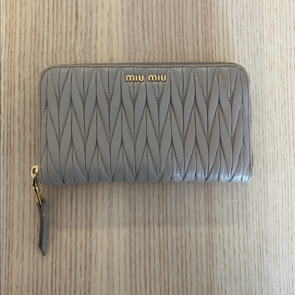 Miu Miu beige/pink matelassé large nappa leather wallet